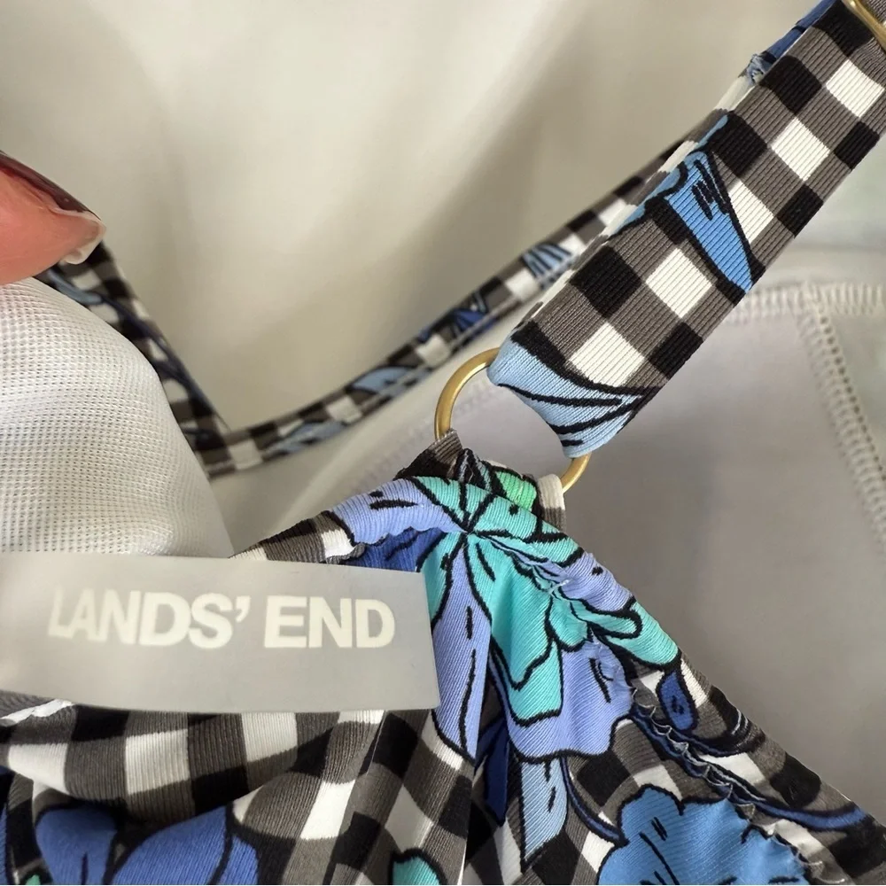 Lands' End Blue Floral Checkered one piece Swimsuit size: 10